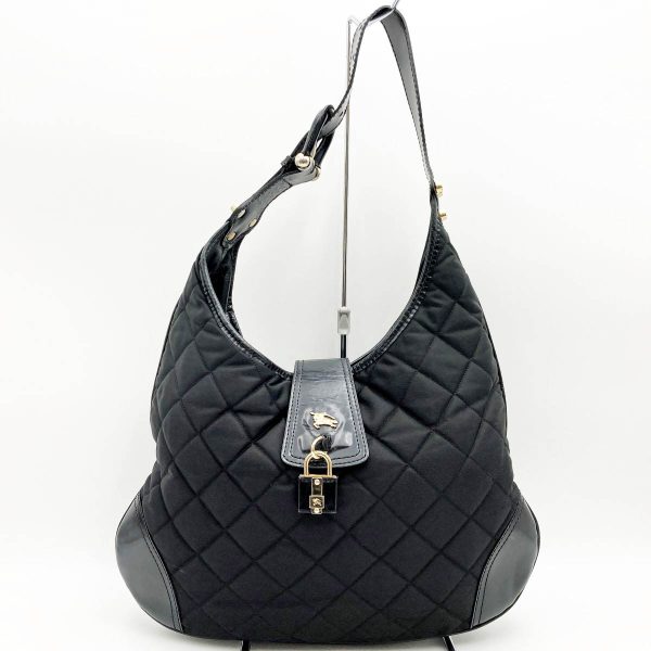 itsavdg9o5hy 1 Burberry Shoulder Hobo Shoulder Bag Quilted Nylon Leather Black