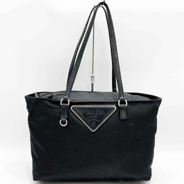 itslwx2a7494 1 Prada Nylon Tote Handbag with Logo Plate Black