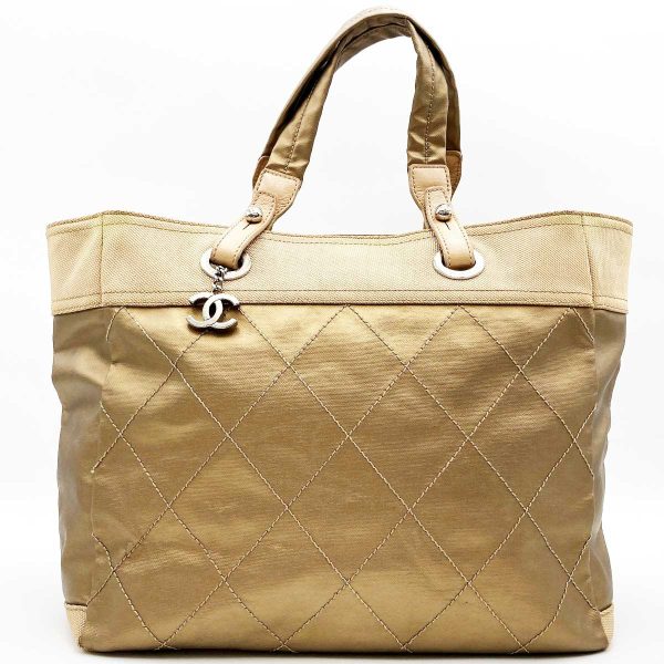 itt5bh0af74w 0 Chanel Paris Biarritz Coated Canvas Tote Bag Gold