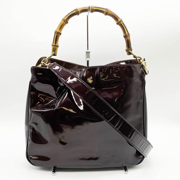 itt8ul2vc5oh 1 Gucci 2WAY Handbag Enamel Bamboo Brown Bordeaux