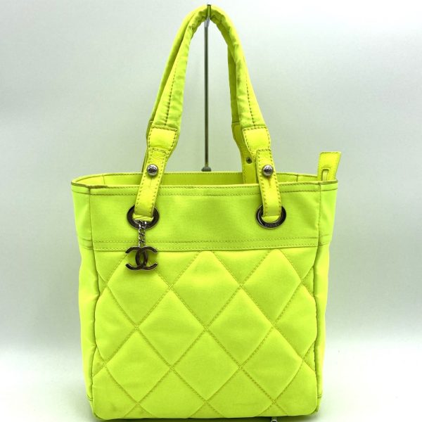 ittd7ibf6t16 1 Chanel Paris Biarritz PM Canvas Tote Neon Yellow