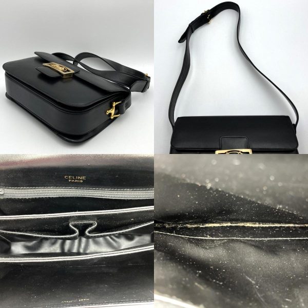 ituzal8dckz6 8 c Celine Shoulder Bag Saluki Carriage Hardware Black Leather Vintage