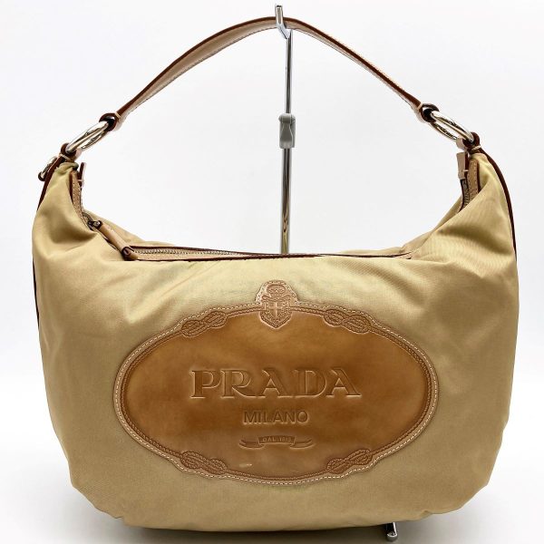 itvu6m9p7tk2 1 Prada Nylon Hobo Shoulder Bag Beige