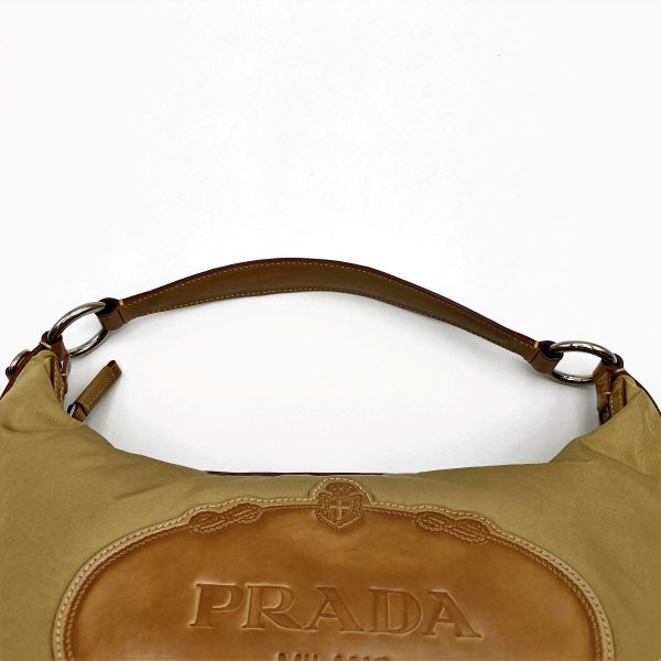 itvu6m9p7tk2 8 Prada Nylon Hobo Shoulder Bag Beige