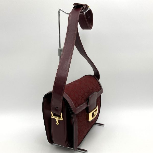 itw1z2hwzl55 3 Celine Carriage Hardware Saluki Shoulder Bag Diagonal Bag Red Bordeaux Gold Canvas Leather