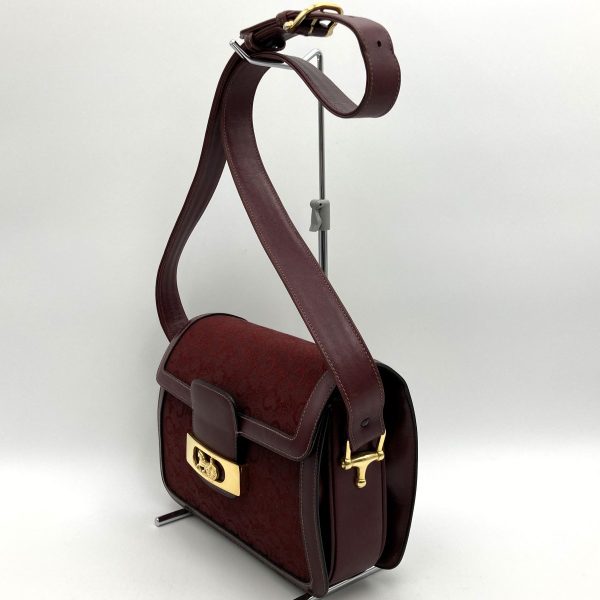 itw1z2hwzl55 4 Celine Carriage Hardware Saluki Shoulder Bag Diagonal Bag Red Bordeaux Gold Canvas Leather