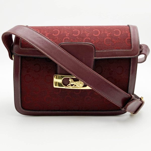 itw1z2hwzl55 5 Celine Carriage Hardware Saluki Shoulder Bag Diagonal Bag Red Bordeaux Gold Canvas Leather