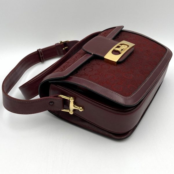 itw1z2hwzl55 7 Celine Carriage Hardware Saluki Shoulder Bag Diagonal Bag Red Bordeaux Gold Canvas Leather