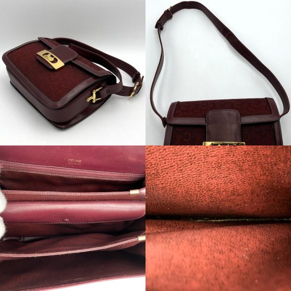 itw1z2hwzl55 8 c Celine Carriage Hardware Saluki Shoulder Bag Diagonal Bag Red Bordeaux Gold Canvas Leather