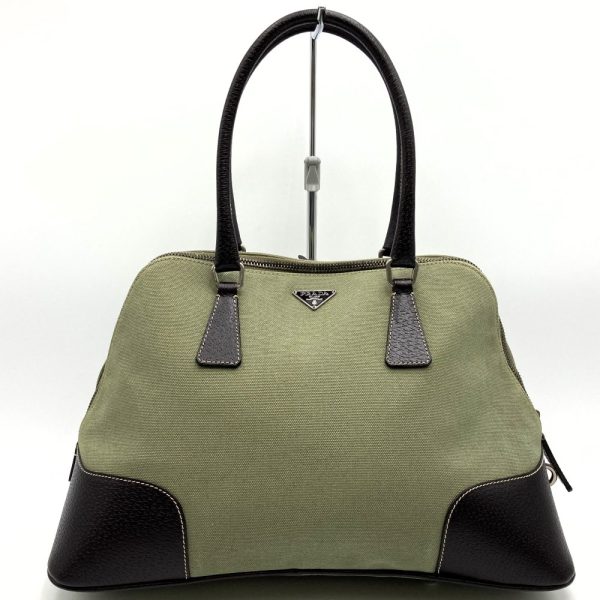 itwlha5slmc2 1 Prada Canvas Leather Handbag Khaki Green Brown