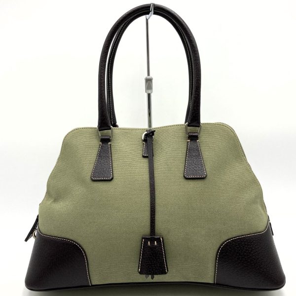 itwlha5slmc2 2 Prada Canvas Leather Handbag Khaki Green Brown