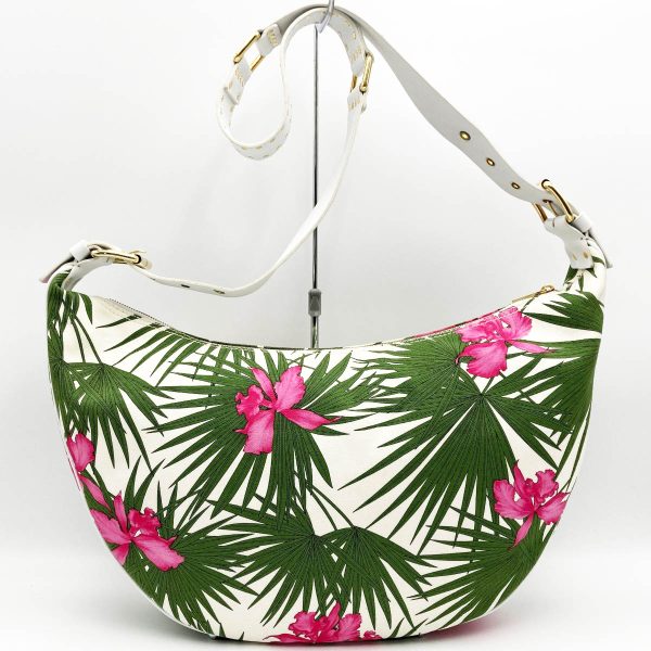 itx5bz7gu72e 2 Celine Shoulder Bag Hobo Crossbody Bag Floral Pattern White Canvas Leather