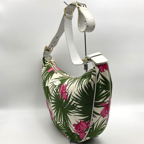 itx5bz7gu72e 4 Celine Shoulder Bag Hobo Crossbody Bag Floral Pattern White Canvas Leather