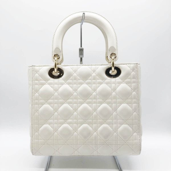 itypxldu0wsu 2 Christian Dior Lady Dior Medium Cannage Shoulder 2way Handbag Lambskin Leather White