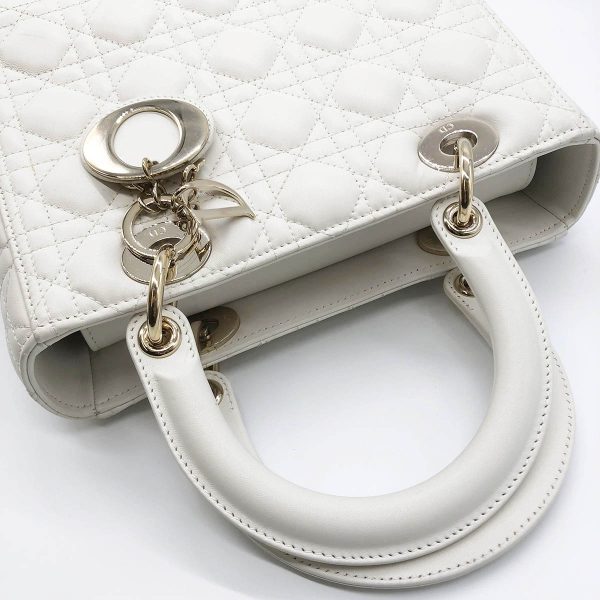 itypxldu0wsu 7 Christian Dior Lady Dior Medium Cannage Shoulder 2way Handbag Lambskin Leather White