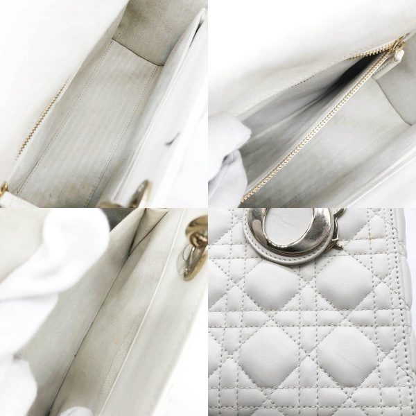 itypxldu0wsu 9 c Christian Dior Lady Dior Medium Cannage Shoulder 2way Handbag Lambskin Leather White