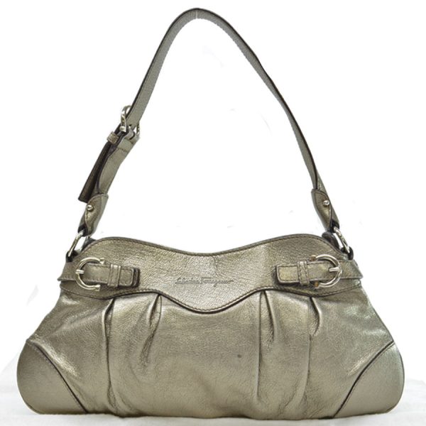 k10071 Salvatore Ferragamo Bag Leather Gold Silver