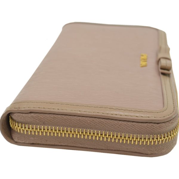 k10218a 2 Prada Leather Metal Round Zipper Long Wallet Pink Beige