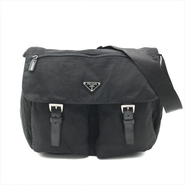 k2449 1 Prada Messenger Shoulder Bag Triangle Logo Black