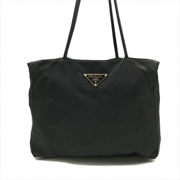 k2618 1 Prada Tessuto Nylon Big Logo Plate Tote Bag Black