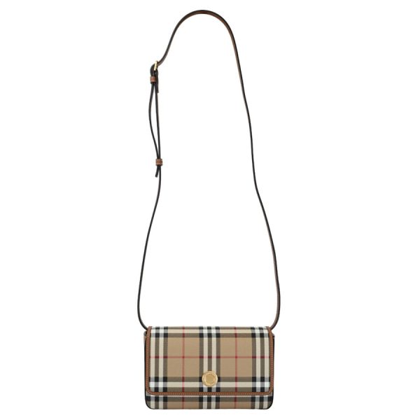 k360421 02 04 Burberry Flap Hampshire Check Leather Clutch Bag Beige