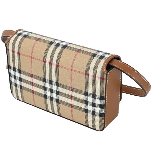 k360421 02 06 Burberry Flap Hampshire Check Leather Clutch Bag Beige