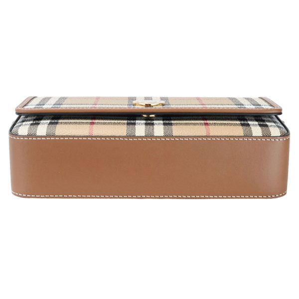 k360421 02 11 Burberry Flap Hampshire Check Leather Clutch Bag Beige