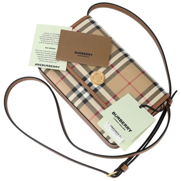 k360421 02 12 Burberry Flap Hampshire Check Leather Clutch Bag Beige