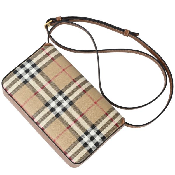 k360421 02 13 Burberry Flap Hampshire Check Leather Clutch Bag Beige