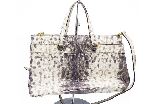 k5543 2 GUCCI Horsebit 2 Way Tote Bag Leather Python Pattern white