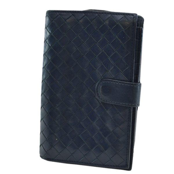 k7098 Bottega Veneta Bifold Wallet Intrecciato Leather Navy