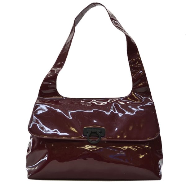 k7194 Ferragamo Shoulder Bag Gancini Patent Leather Bordeaux