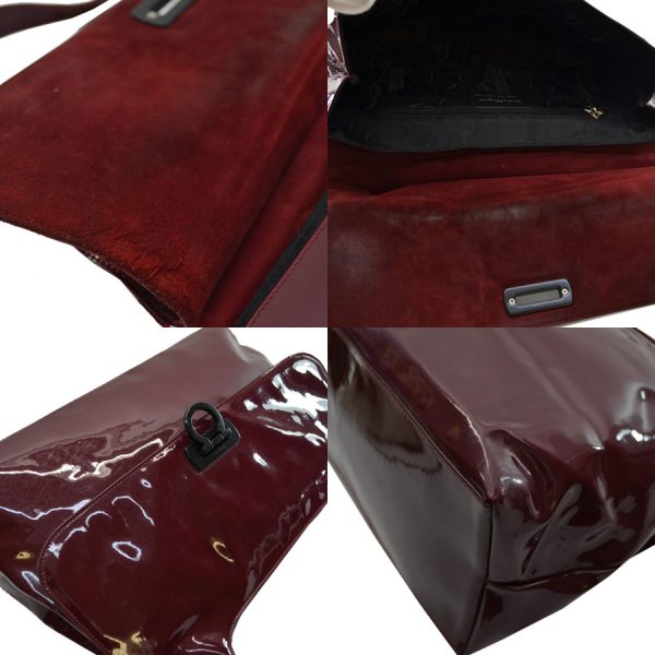 k7194 1 Ferragamo Shoulder Bag Gancini Patent Leather Bordeaux