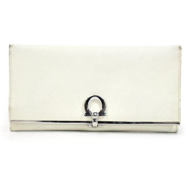 k7339 Salvatore Ferragamo Long Wallet Leather White Silver