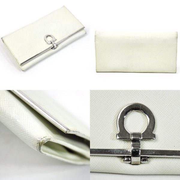 k7339 1 Salvatore Ferragamo Long Wallet Leather White Silver