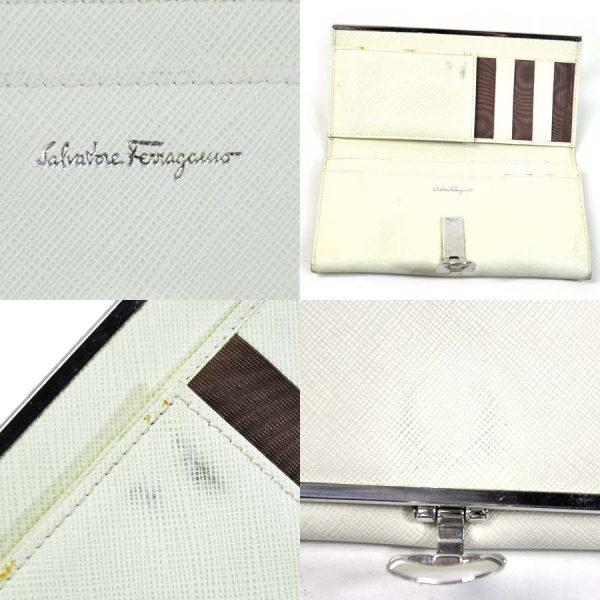 k7339 2 Salvatore Ferragamo Long Wallet Leather White Silver