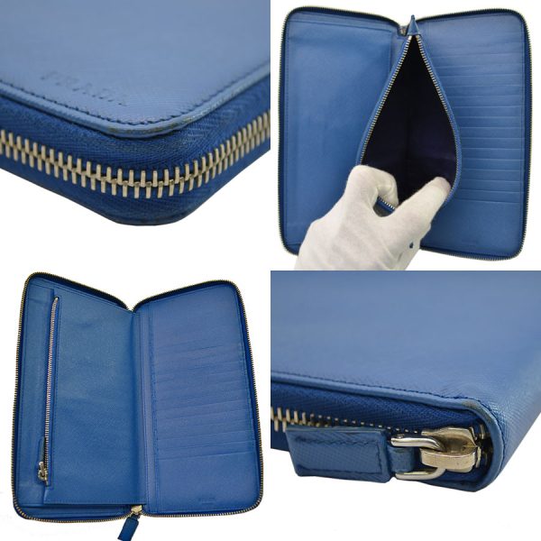 k8042 1 Prada Leather Round Zipper Long Wallet Blue