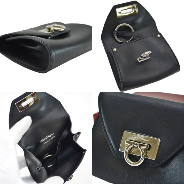 k8604 1 Salvatore Ferragamo Coin Case Gancini Hardware Black Silver Leather