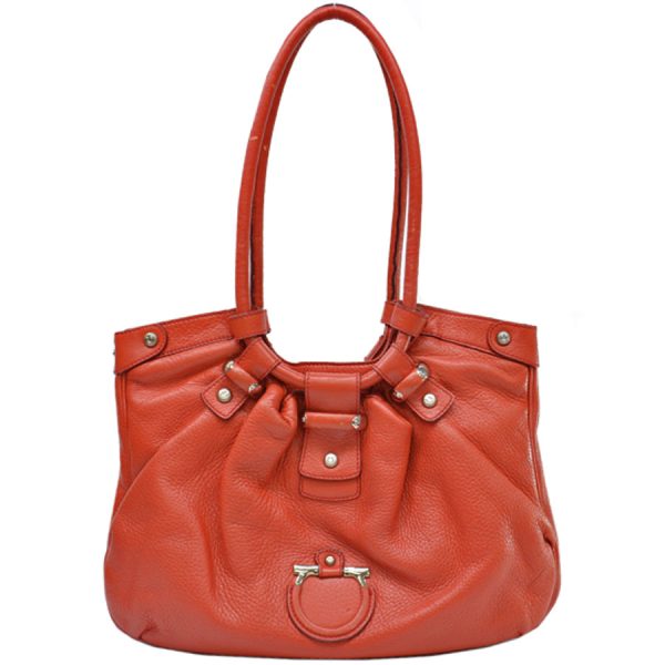 k9856a Salvatore Ferragamo Bag Gancini Orange Red Leather