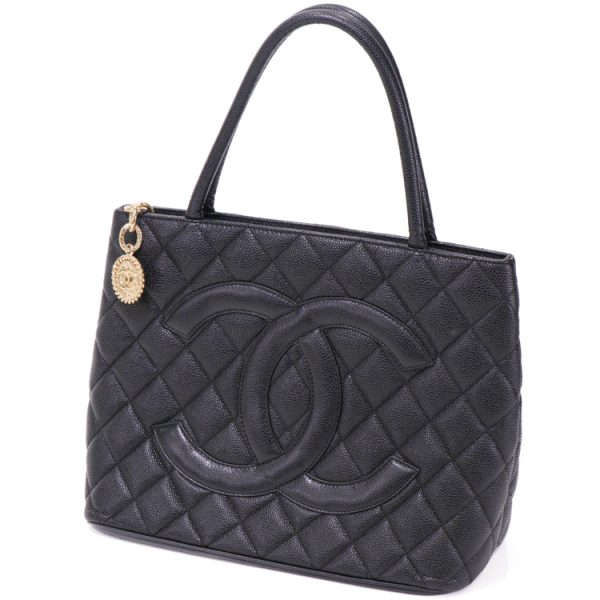 km23 0358 01 Chanel Reprint Caviar Skin Leather Shoulder Tote Bag Black