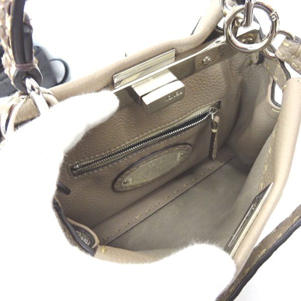 kr210321 11 Fendi Handbag 2way Shoulder Python Mini Beige