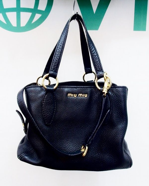 kz4604201024 1 Miu Miu Shoulder Strap Leather Handbag Black