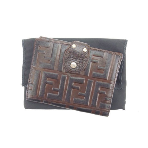 l753 Fendi Bifold Wallet W Hook Wallet Zucca Brown