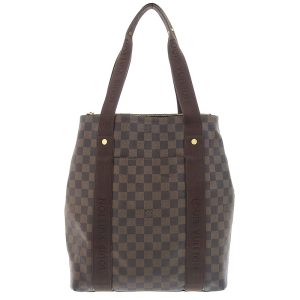 lv1033 1 Burberry Check Pattern Canvas Tote Handbag Beige Bordeaux