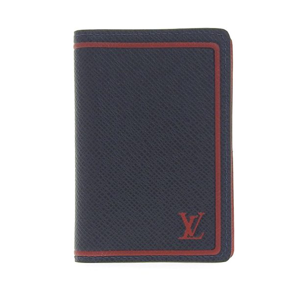 lv1314 1 Louis Vuitton Taiga Organizer de Poche Card Case Blue Marine Red