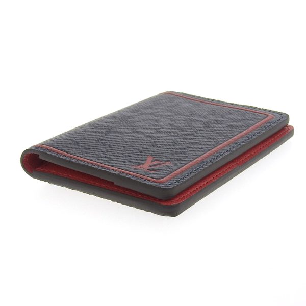 lv1314 3 Louis Vuitton Taiga Organizer de Poche Card Case Blue Marine Red