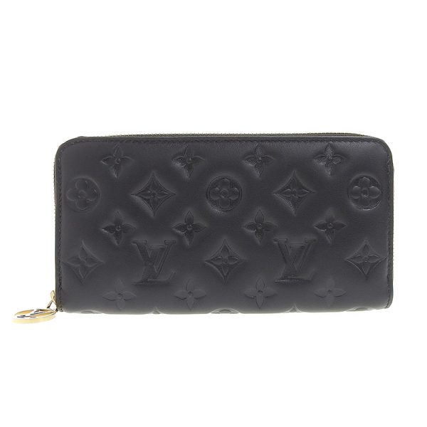 lv1391 1 Louis Vuitton Embossed Zippy Wallet LV Circle Long Wallet Lamb Leather Noir