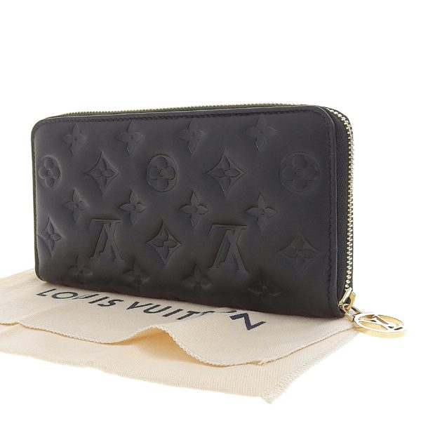 lv1391 2 Louis Vuitton Embossed Zippy Wallet LV Circle Long Wallet Lamb Leather Noir