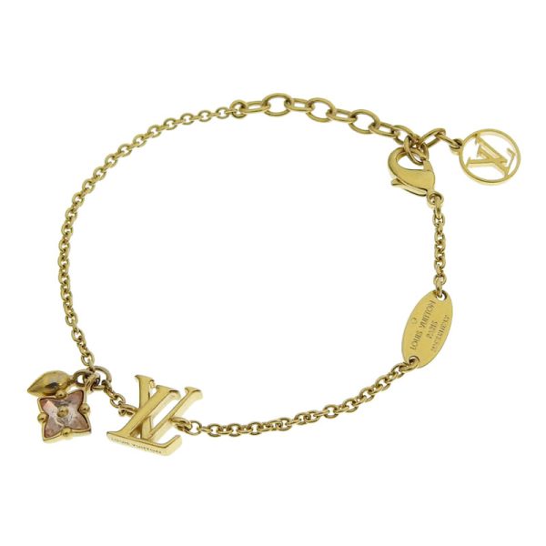 lv1398 1 Flower Motif Bracelet Initial Monogram Gold Color