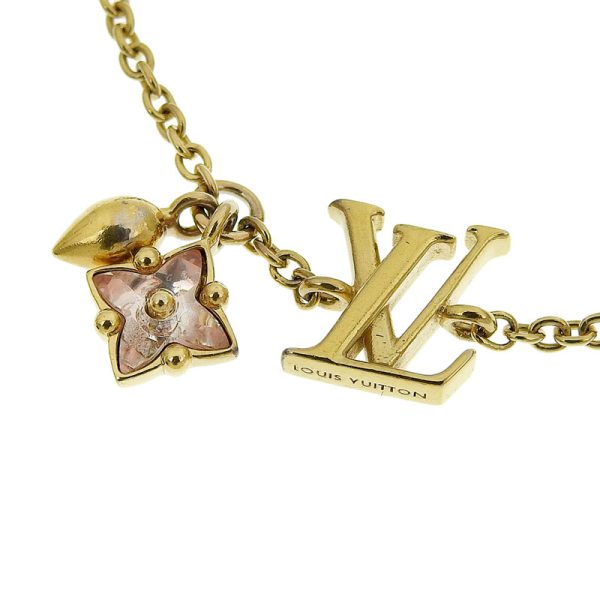 lv1398 2 Flower Motif Bracelet Initial Monogram Gold Color